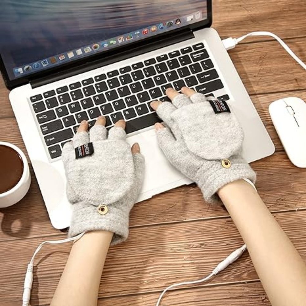 2 Pairs USB Heated Gloves, Full and Half Fingerless Winter Hands Warmer